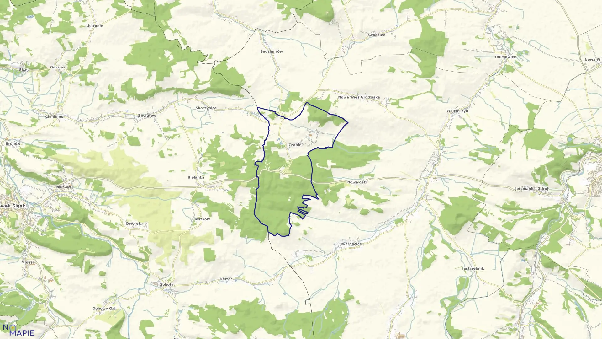Mapa obrębu CZAPLE w gminie Pielgrzymka