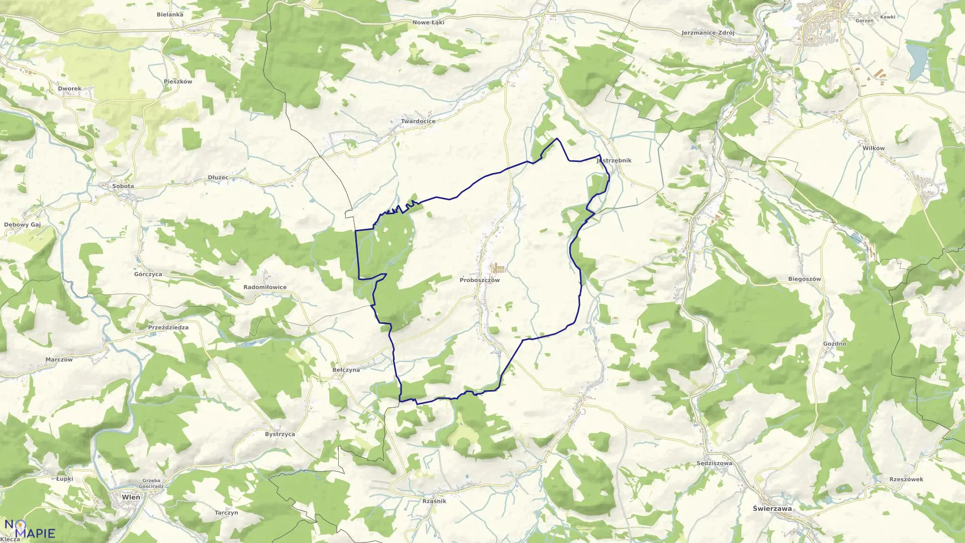Mapa obrębu PROBOSZCZÓW w gminie Pielgrzymka