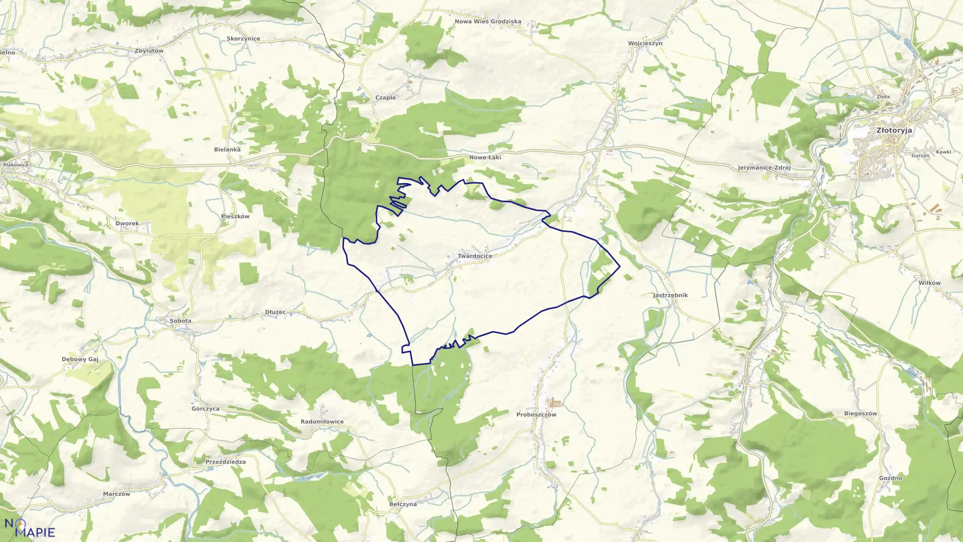 Mapa obrębu TWARDOCICE w gminie Pielgrzymka