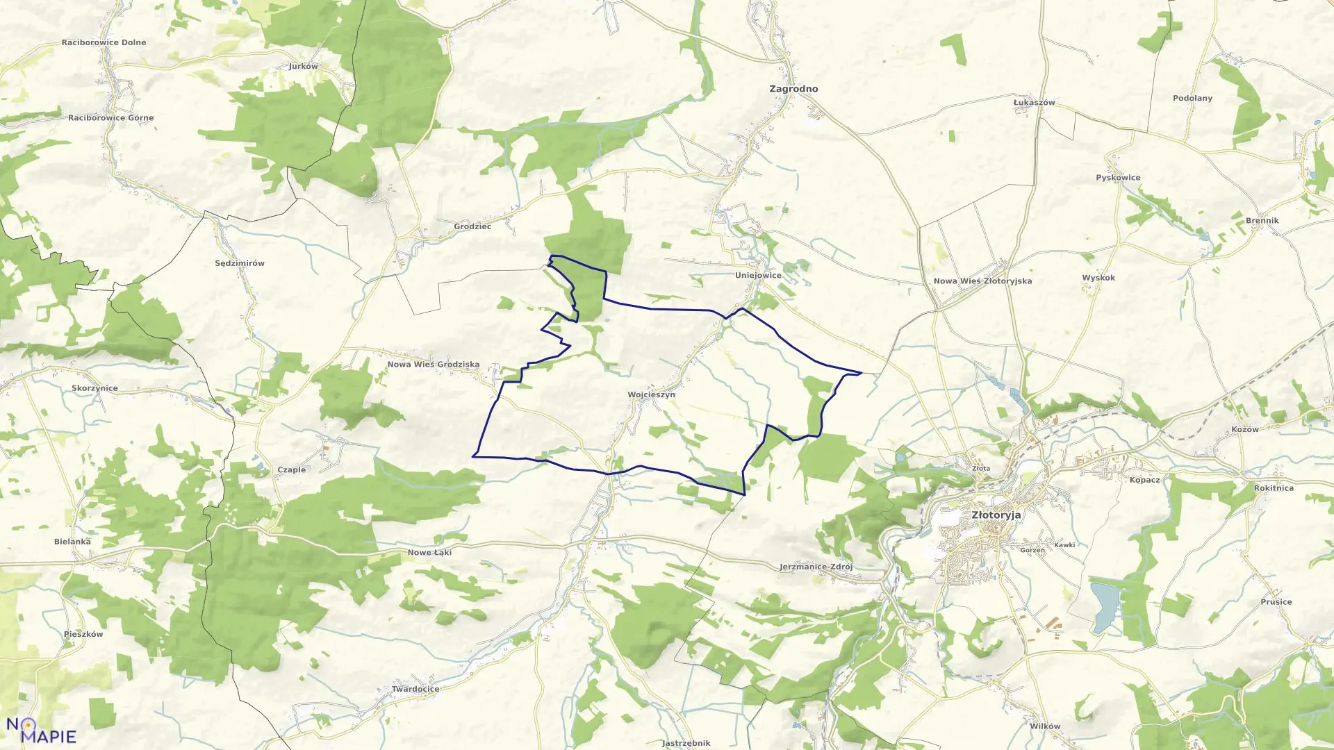 Mapa obrębu WOJCIESZYN w gminie Pielgrzymka